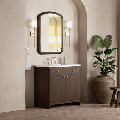 Renovate for Less Atlanta Gracyn 36" Single Vanity, Sable, w/ 3 CM White Zeus Quartz Widespread Top