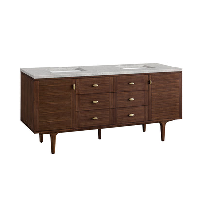 Renovate for Less Atlanta Amberly 72" Double Vanity, Mid-Century Walnut w/ 3 CM Eternal Jasmine Pearl Top w/FreePower Wireless Charger