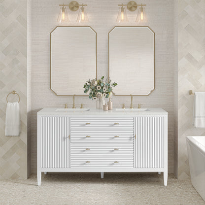 Renovate for Less Atlanta Myrrin 60" Double Vanity, Bright White w/ 3 CM Lime Delight Silestone Top