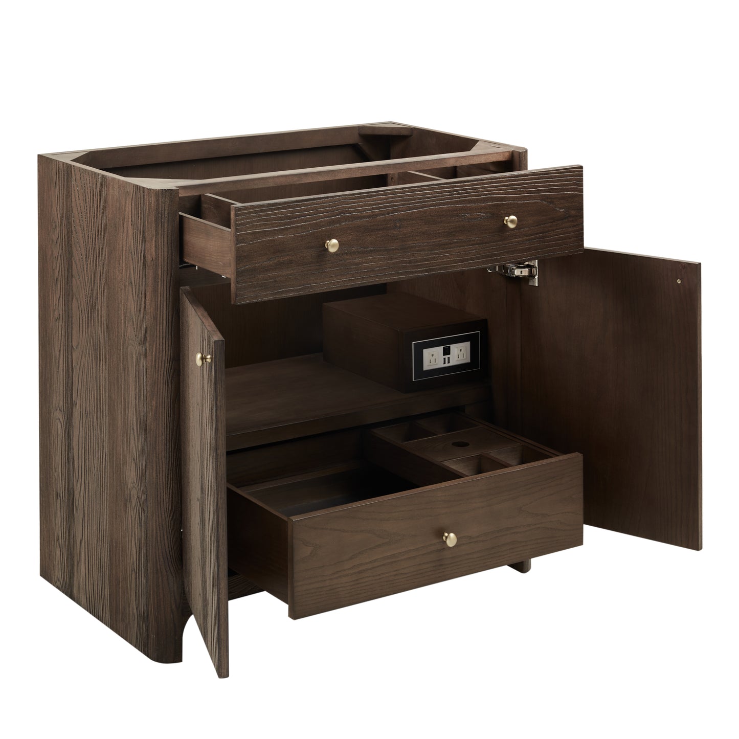 Renovate for Less Atlanta Gracyn 36" Single Vanity, Sable, w/ 3 CM Victorian Silver Quartz Widespread Top