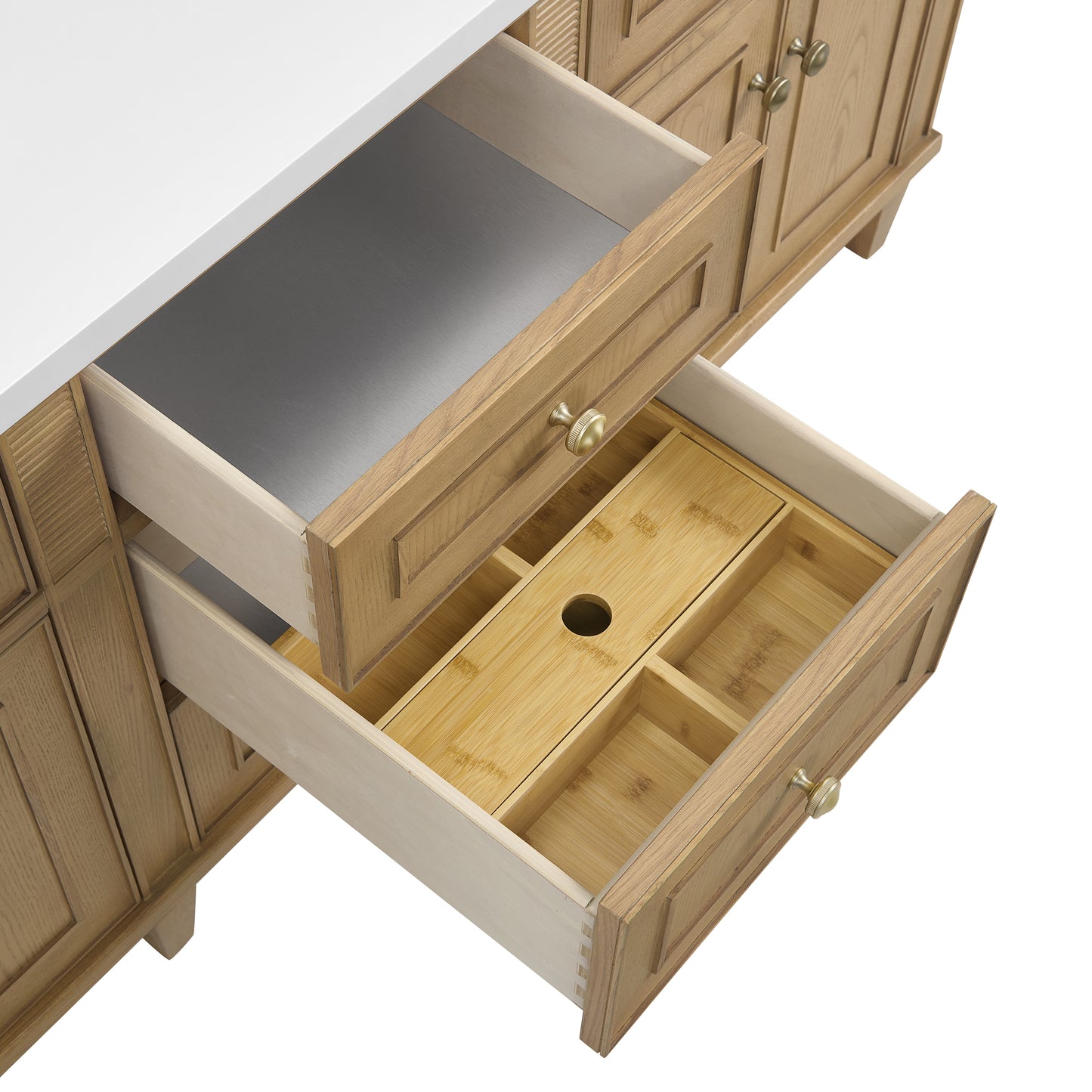 Renovate for Less Atlanta Lorelai 72" Double Vanity, Light Natural Oak w/ 3 CM Ethereal Noctis Silestone Top w/FreePower Wireless Charger