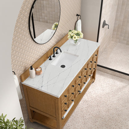 Renovate for Less Atlanta Malibu 60" Single Vanity, Amber Birch w/ 3 CM Ethereal Noctis Top