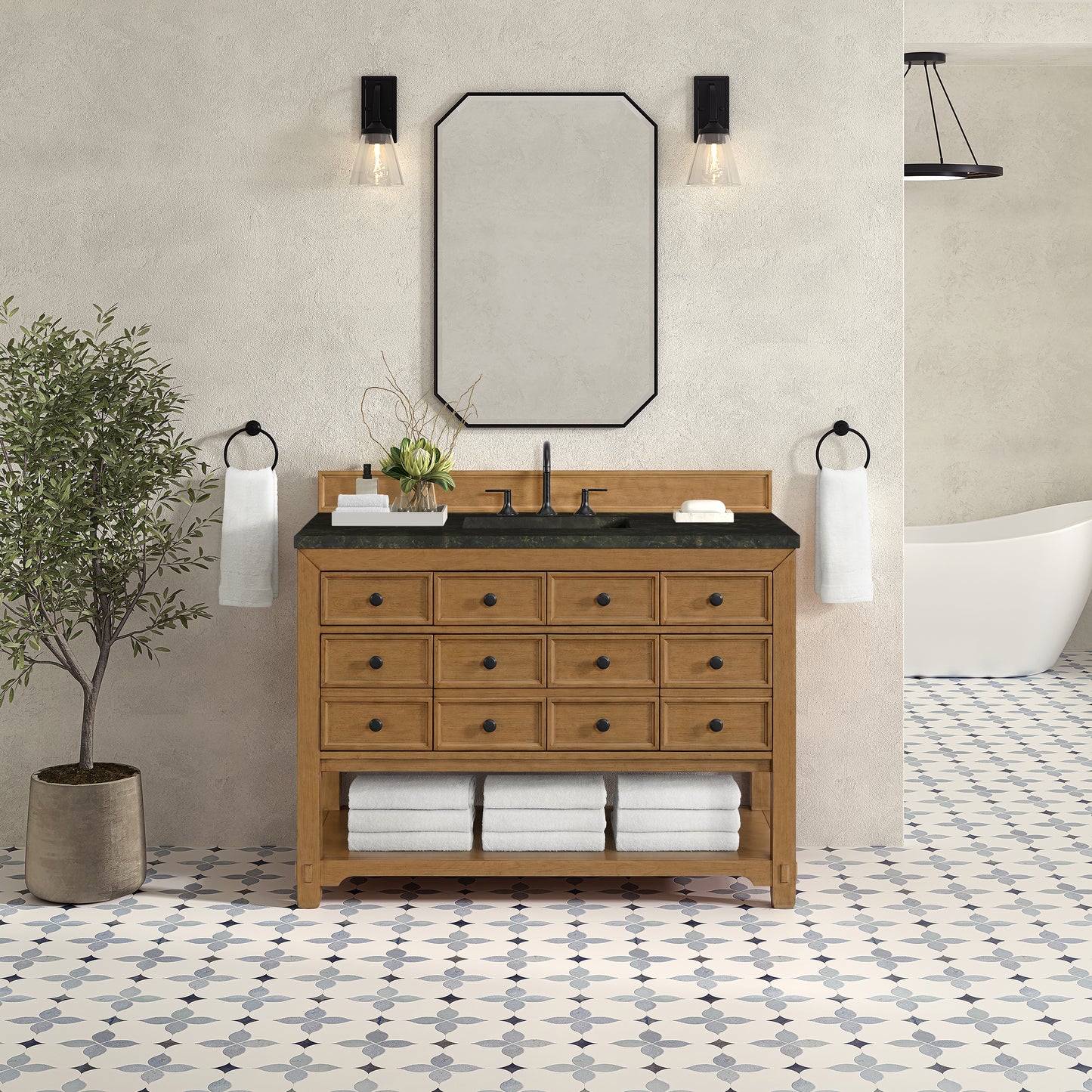 Renovate for Less Atlanta Malibu 48" Single Vanity, Amber Birch, w/ 3 CM Phantome Eclos Top