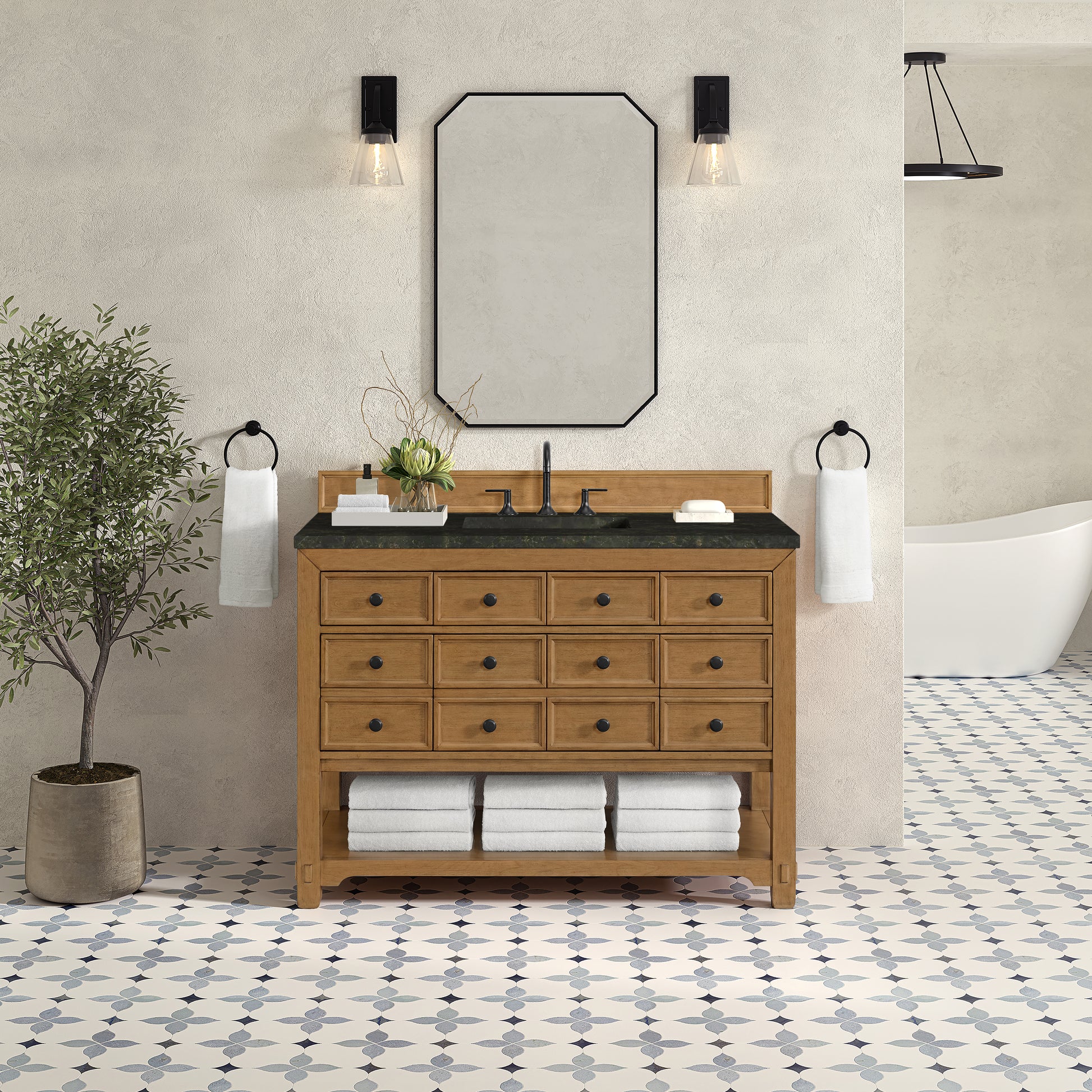 Renovate for Less Atlanta Malibu 48" Single Vanity, Amber Birch, w/ 3 CM Phantome Eclos Top