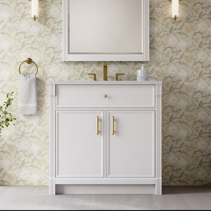 Renovate for Less Atlanta Bellshire 36" Single Vanity, Bright White w/ 3 CM White Zeus Silestone Top