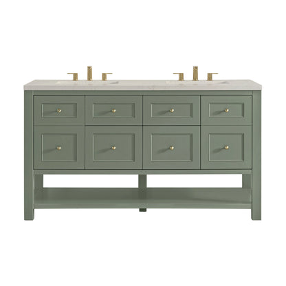 Breckenridge 60" Double Vanity, Smokey Celadon, w/ 3 CM Siberian Silestone Top