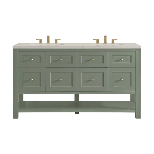 Breckenridge 60" Double Vanity, Smokey Celadon, w/ 3 CM Siberian Silestone Top