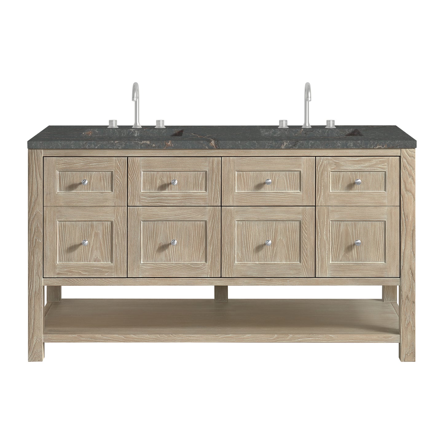 Renovate for Less Atlanta Breckenridge 60" Double Vanity, Whitewashed Oak w/ 3 CM Parisien Bleu Top w/FreePower Wireless Charger