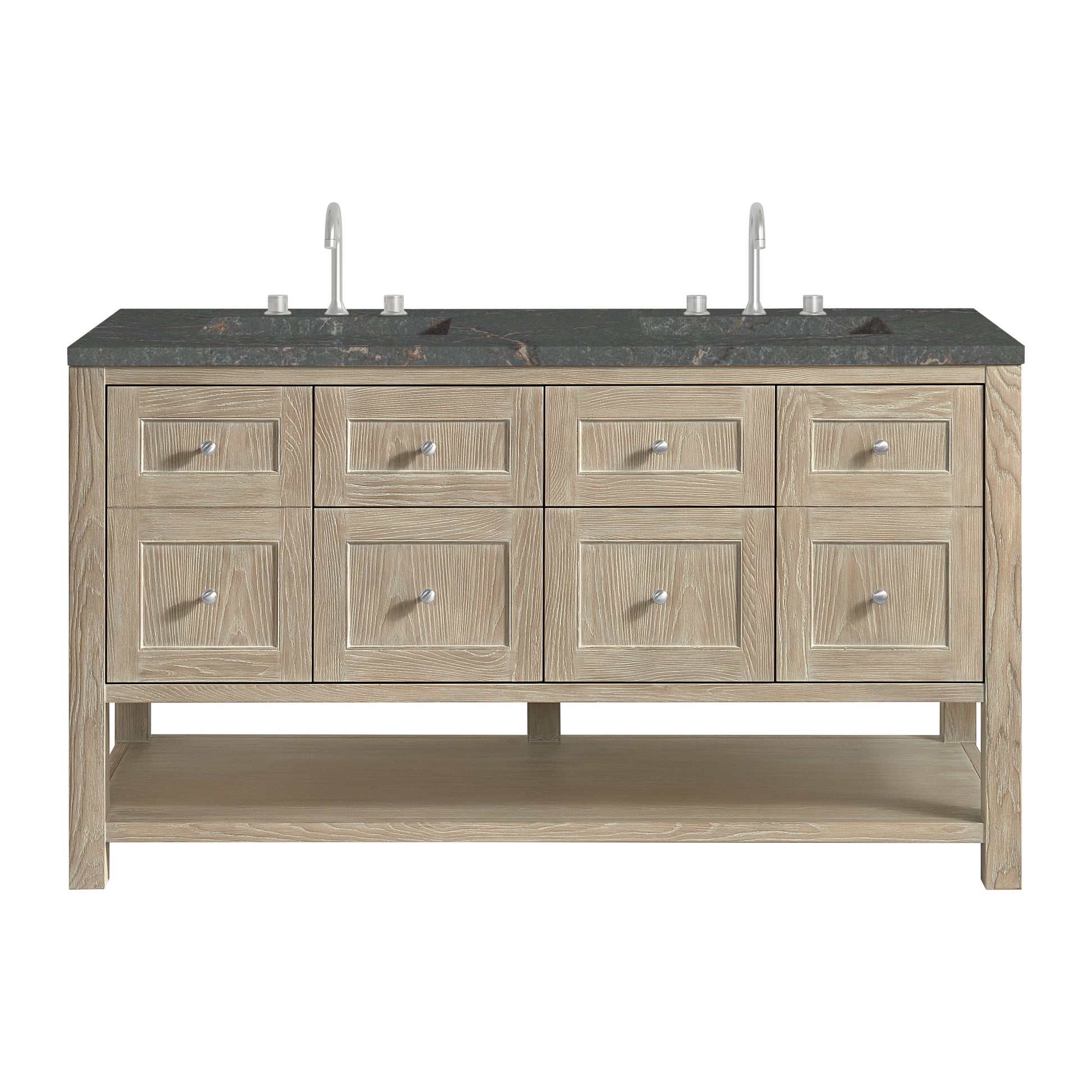 Renovate for Less Atlanta Breckenridge 60" Double Vanity, Whitewashed Oak w/ 3 CM Parisien Bleu Top w/FreePower Wireless Charger