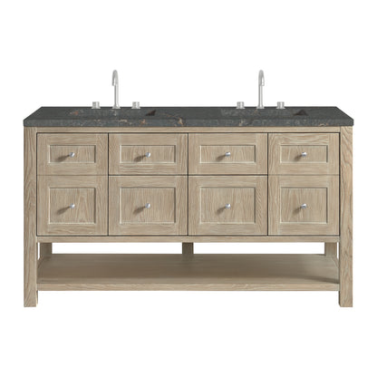 Renovate for Less Atlanta Breckenridge 60" Double Vanity, Whitewashed Oak w/ 3 CM Parisien Bleu Top