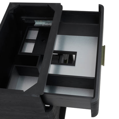 Renovate for Less Atlanta Lucian 36" Single Vanity, Carbon Oak, w/ 3 CM Tajnar Eclos Widespread Top