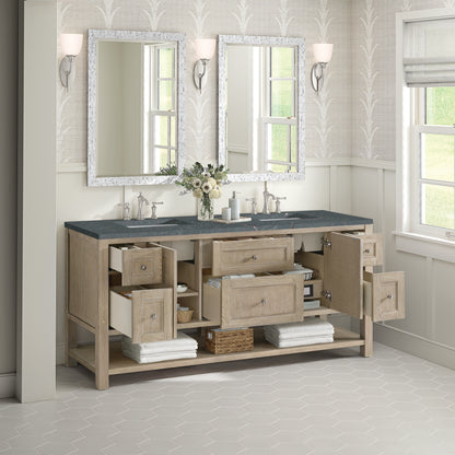 Renovate for Less Atlanta Breckenridge 72" Double Vanity, Whitewashed Oak w/ 3 CM Parisien Bleu Silestone Top