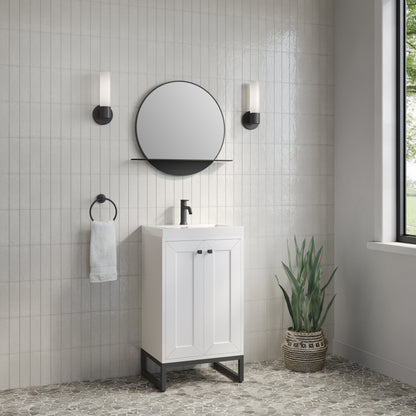 Renovate for Less Atlanta Chianti 20" Single Vanity, Glossy White, Matte Black, w/ White Glossy Composite Stone Top