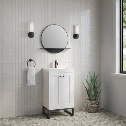 Chianti 20" Single Vanity, Glossy White, Matte Black, w/ White Glossy Composite Stone Top