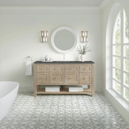 Breckenridge 60" Single Vanity, Whitewashed Oak w/ 3 CM Parisien Bleu Top w/ FreePower Wireless Charger