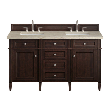 Renovate for Less Atlanta Brittany 60" Double Vanity, Burnished Mahogany, w/ 3 CM Tajnar Eclos Top w/FreePower Wireless Charger
