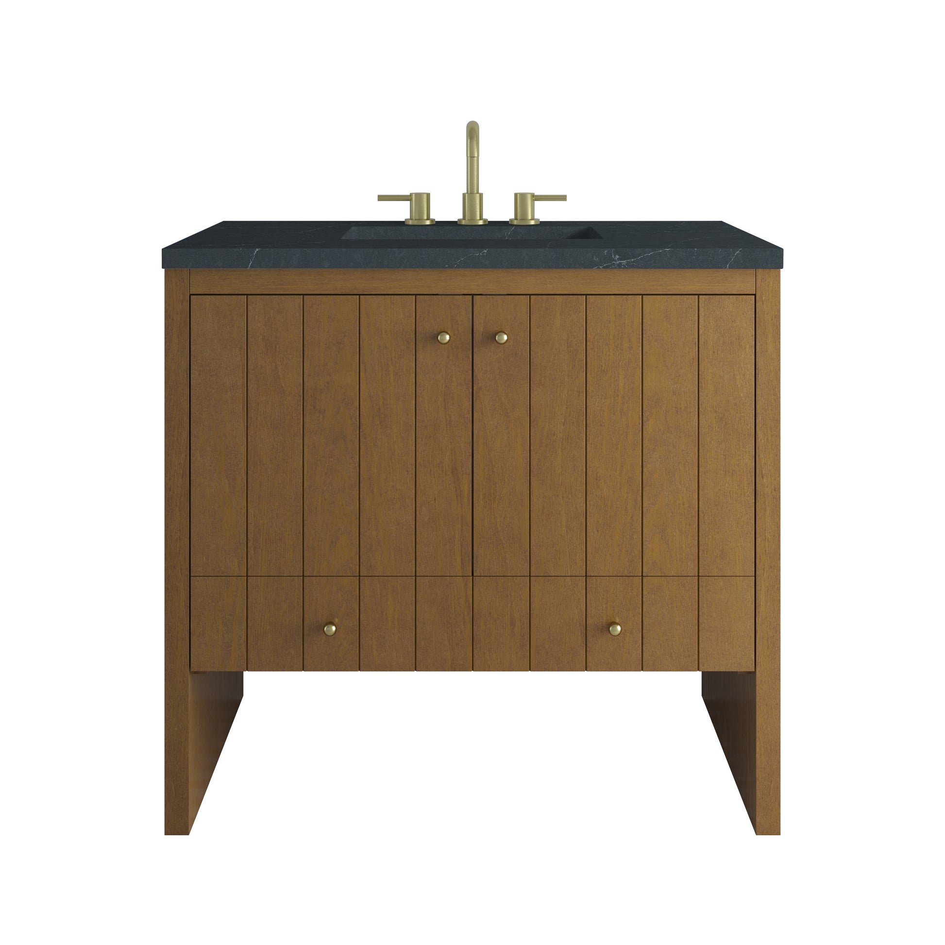 Renovate for Less Atlanta Hudson 36" Single Vanity, Honey Oak w/ 3 CM Charcoal Soapstone Silestone Top
