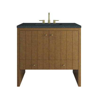 Renovate for Less Atlanta Hudson 36" Single Vanity, Honey Oak w/ 3 CM Charcoal Soapstone Silestone Top