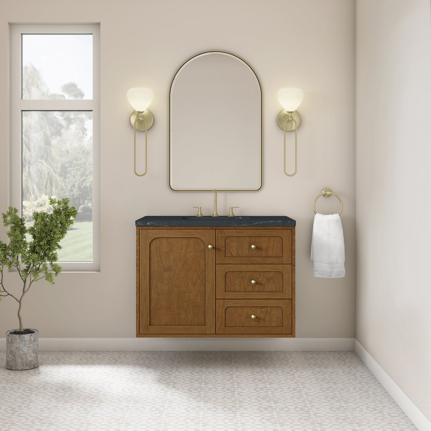 Renovate for Less Atlanta Laurent 36" Single Vanity, Honey Oak w/ 3 CM Charcoal Soapstone Silestone Top