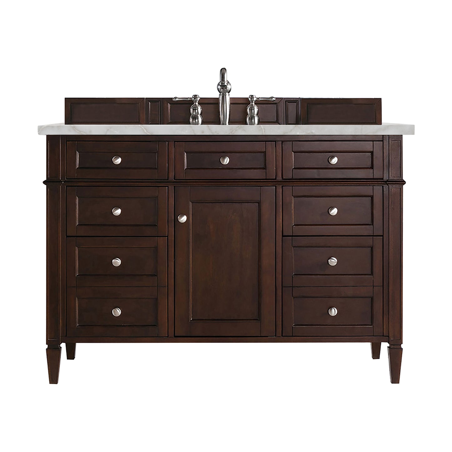 Renovate for Less Atlanta Brittany 48" Single Vanity, Burnished Mahogany w/ 3 CM Victorian Silver Silestone Top w/FreePower Wireless Charger