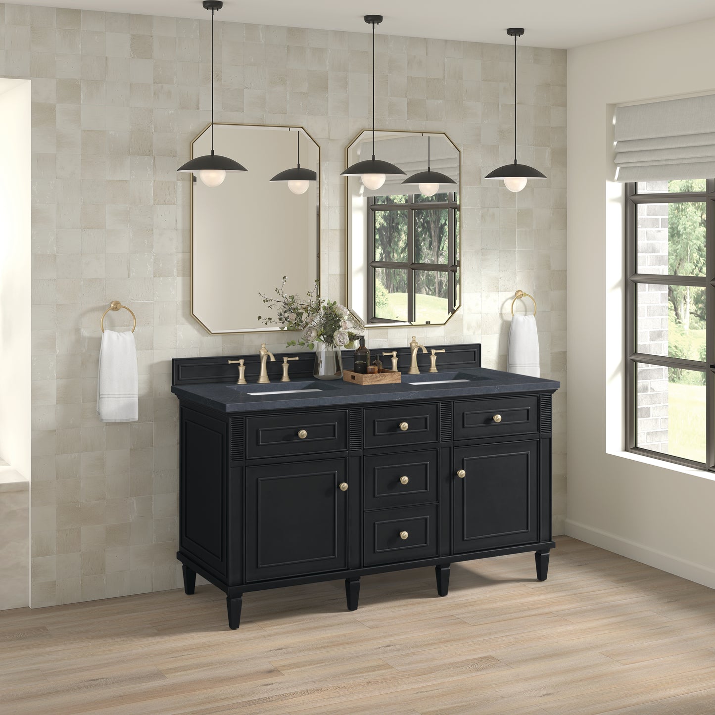 Renovate for Less Atlanta Lorelai 60" Double Vanity, Black Onyx w/ 3 CM Charcoal Soapstone Silestone Top