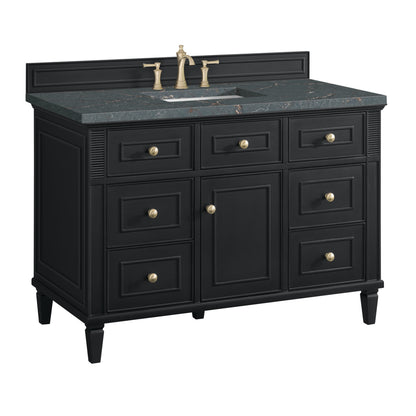 Renovate for Less Atlanta Lorelai 48" Single Vanity, Black Onyx w/ 3 CM Parisien Bleu Silestone Top w/FreePower Wireless Charger