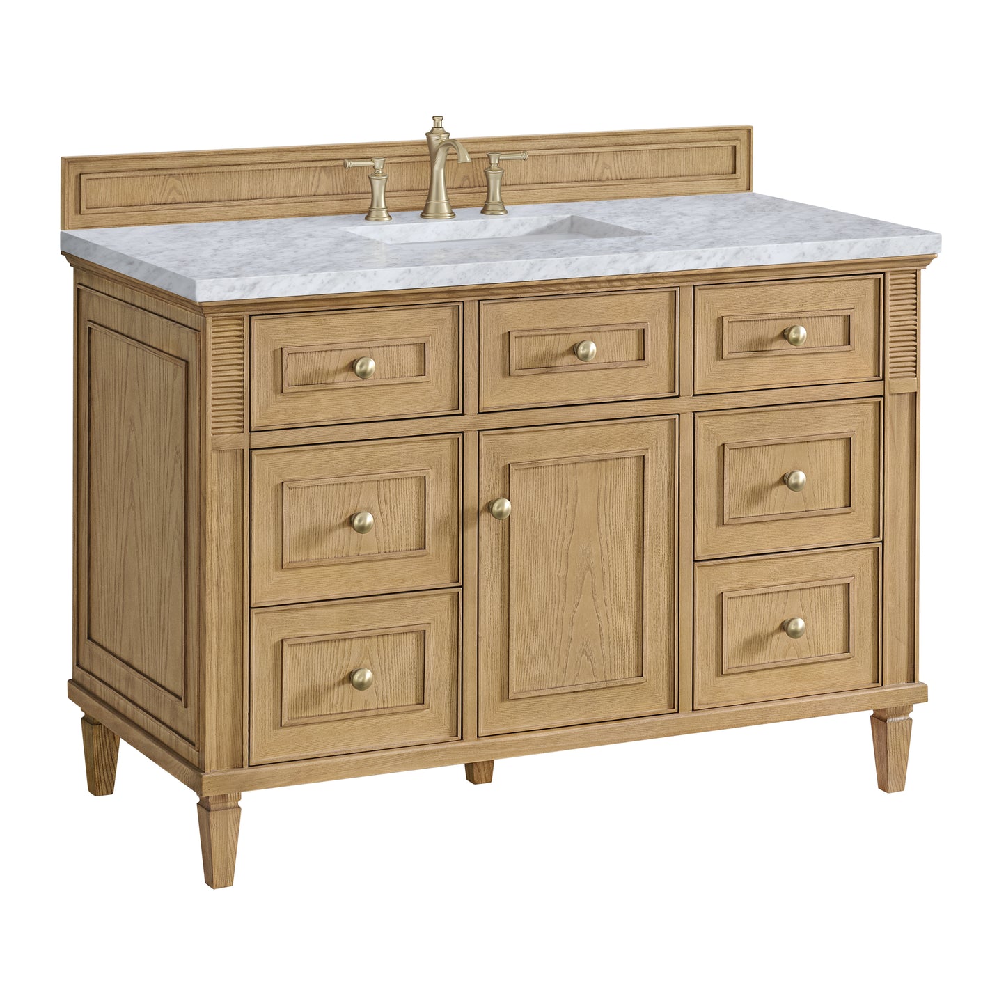 Renovate for Less Atlanta Lorelai 48" Single Vanity, Light Natural Oak w/ 3 CM Carrara White Marble Top