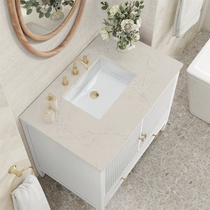 Renovate for Less Atlanta Myrrin 36" Vanity, Bright White, w/ 3 CM Siberian Silestone Top