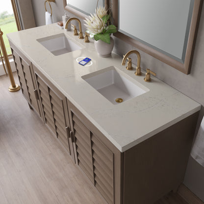 Renovate for Less Atlanta Portland 72" Double Vanity, Whitewashed Walnut, w/ 3 CM Siberian Silestone Top w/FreePower Wireless Charger