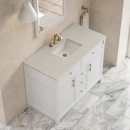 Renovate for Less Atlanta Bellshire 48" Single Vanity, Bright White w/ 3 CM Siberian Silestone Top
