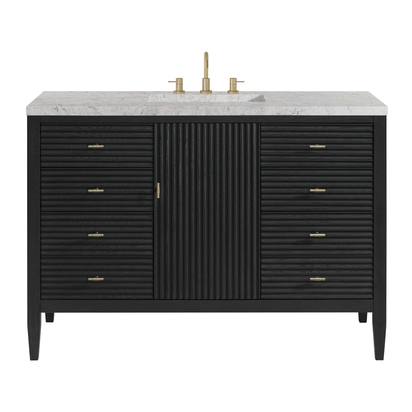 Renovate for Less Atlanta Myrrin 48" Single Vanity, Carbon Oak w/ 3 CM Eternal Jasmine Pearl Silestone Top