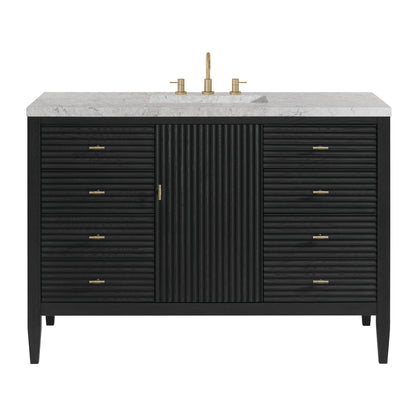 Renovate for Less Atlanta Myrrin 48" Single Vanity, Carbon Oak w/ 3 CM Eternal Jasmine Pearl Silestone Top