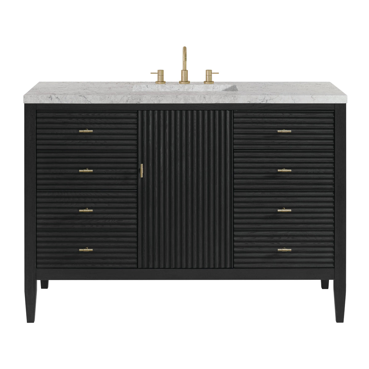 Myrrin 48" Single Vanity, Carbon Oak w/ 3 CM Eternal Jasmine Pearl Silestone Top
