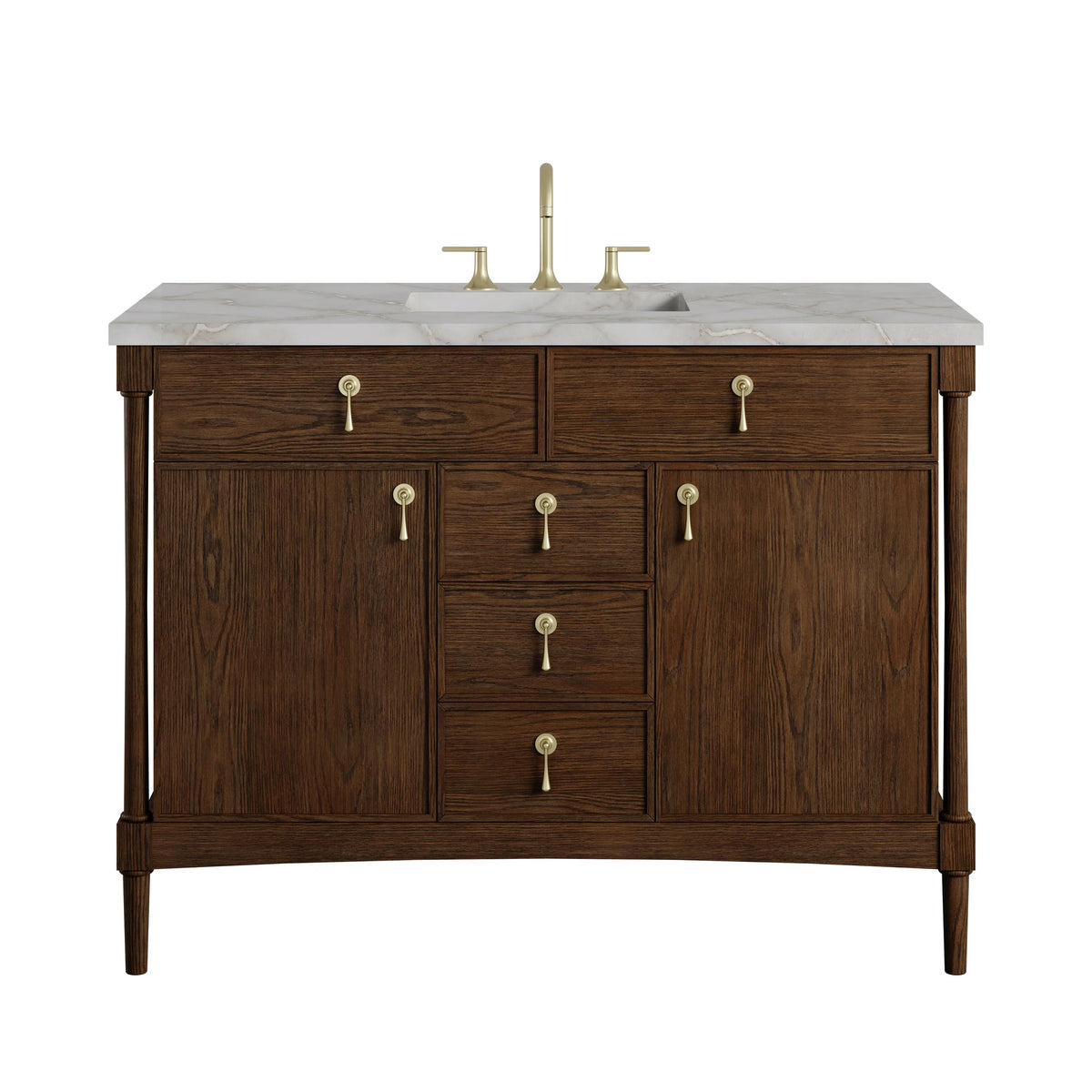 Kinnsden 48" Single Vanity, Sable Oak w/ 3 CM Victorian Silver Silestone Top w/FreePower Wireless Charger