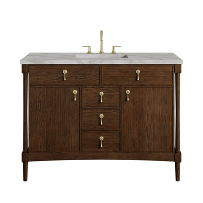 Kinnsden 48" Single Vanity, Sable Oak w/ 3 CM Victorian Silver Silestone Top w/FreePower Wireless Charger