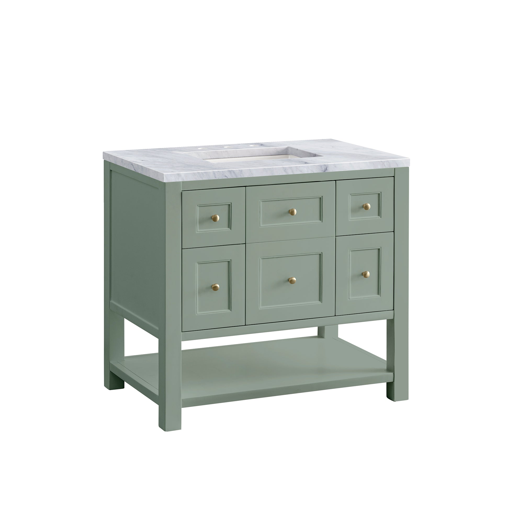 Renovate for Less Atlanta Breckenridge 36" Single Vanity, Smokey Celadon w/ 3 CM Carrara Marble Top