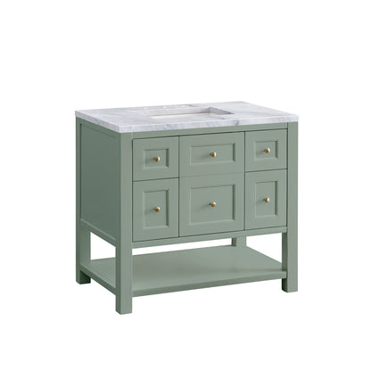 Renovate for Less Atlanta Breckenridge 36" Single Vanity, Smokey Celadon w/ 3 CM Carrara Marble Top