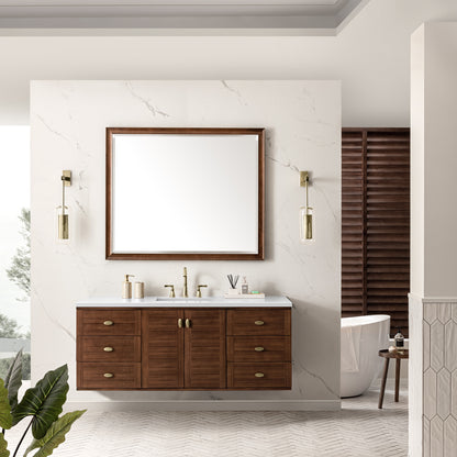 Renovate for Less Atlanta Amberly 60" Single Vanity, Mid-Century Walnut w/ 3 CM White Zeus Top