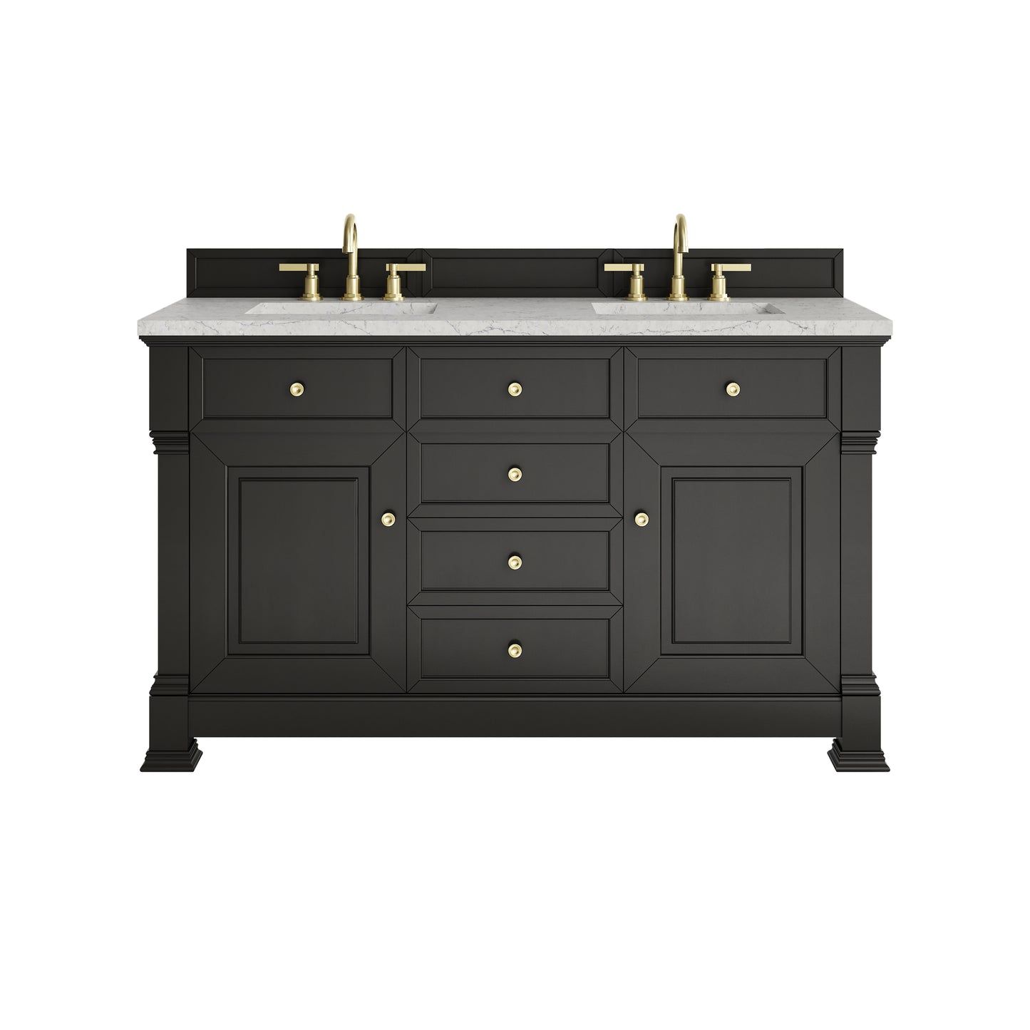 Renovate for Less Atlanta Brookfield 60" Double Vanity, Black Onyx w/3 CM Eternal Jasmine Pearl Silestone Top