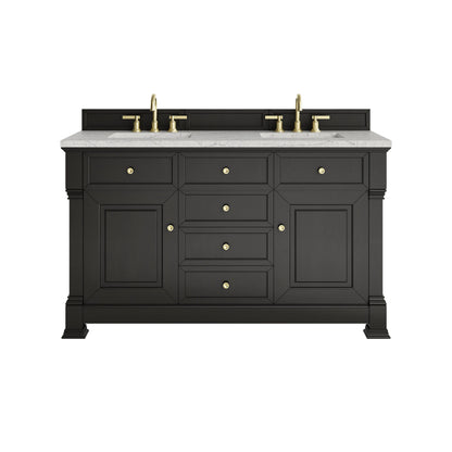 Brookfield 60" Double Vanity, Black Onyx w/3 CM Eternal Jasmine Pearl Silestone Top