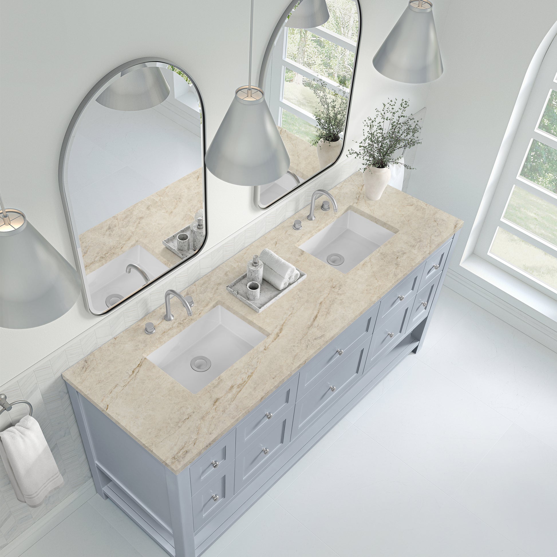 Renovate for Less Atlanta Breckenridge 72" Double Vanity, Serenity Blue, w/ 3 CM Tajnar Eclos Top