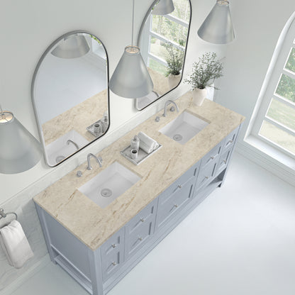 Renovate for Less Atlanta Breckenridge 72" Double Vanity, Serenity Blue, w/ 3 CM Tajnar Eclos Top