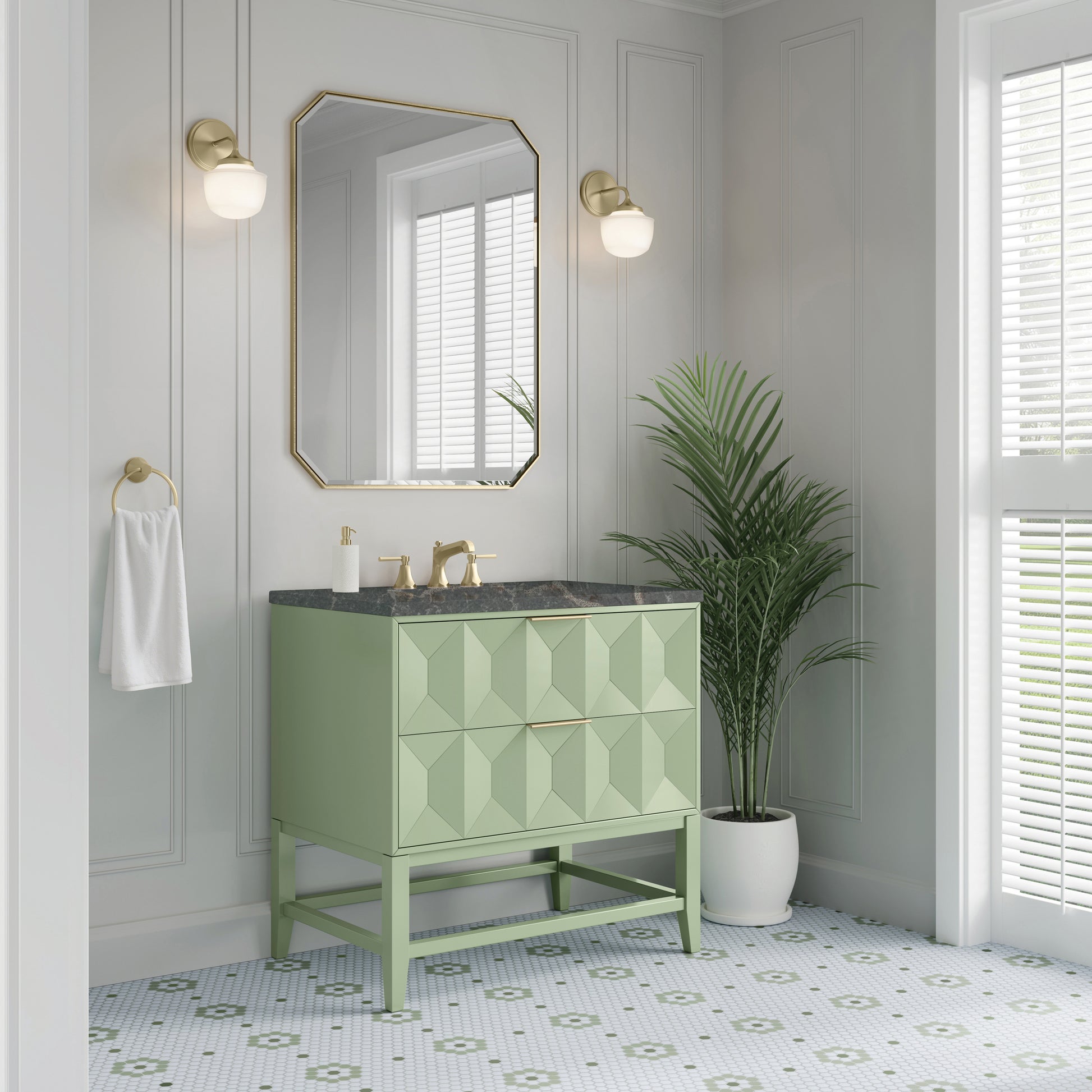 Renovate for Less Atlanta Emmeline 36" Single Vanity, Pistachio w/ 3 CM Parisien Bleu Top