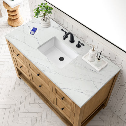 Renovate for Less Atlanta Breckenridge 48" Single Vanity, Light Natural Oak w/ 3 CM Ethereal Noctis Top w/FreePower Wireless Charger