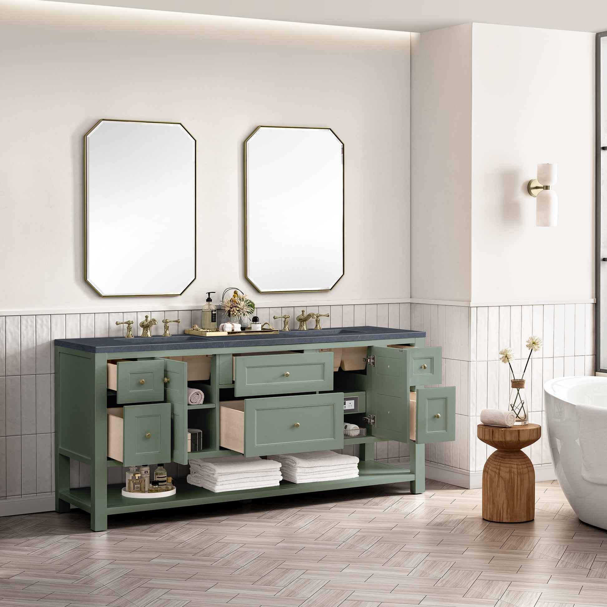 Renovate for Less Atlanta Breckenridge 72" Double Vanity, Smokey Celadon w/ 3 CM Charcoal Soapstone Top