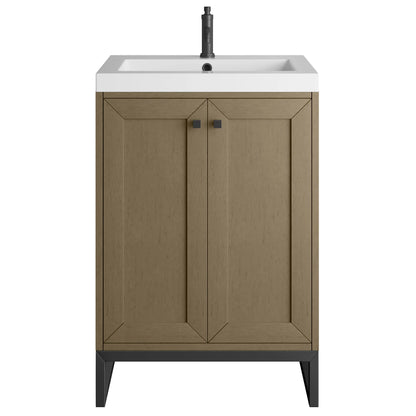 Chianti 24" Single Vanity, Walnut Whisper, Matte Black, w/ White Glossy Composite Stone Top