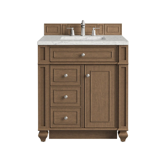 Bristol 30" Single Vanity, Saddle Brown w/ 3 CM Eternal Jasmine Pearl Silestone Top