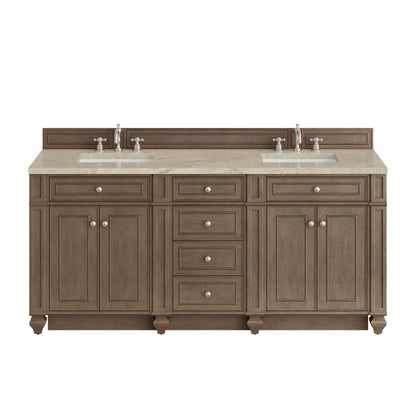 Renovate for Less Atlanta Bristol 72" Double Vanity, Whitewashed Walnut, w/ 3 CM Tajnar Eclos Top w/FreePower Wireless Charger