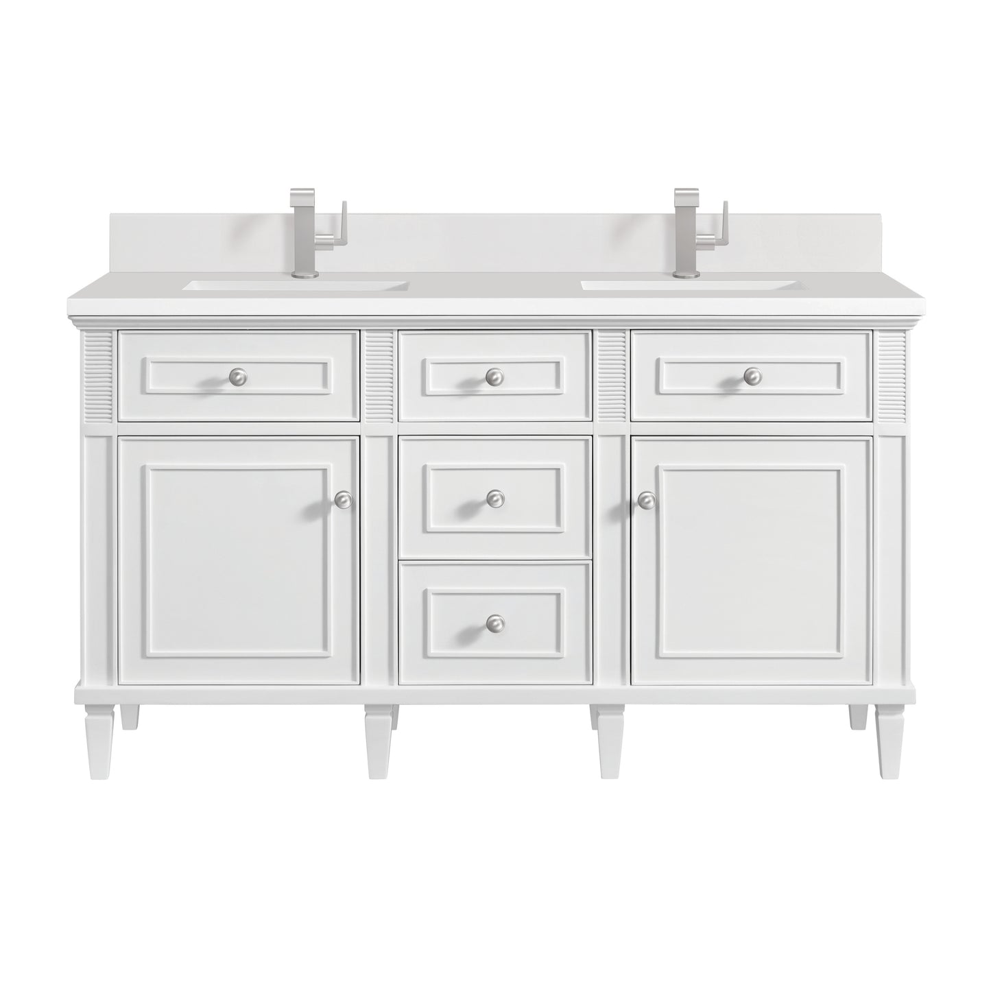 Renovate for Less Atlanta Lorelai 60" Double Vanity, Bright White w/ Single Hole 3 CM White Zeus Silestone Top & Backsplash