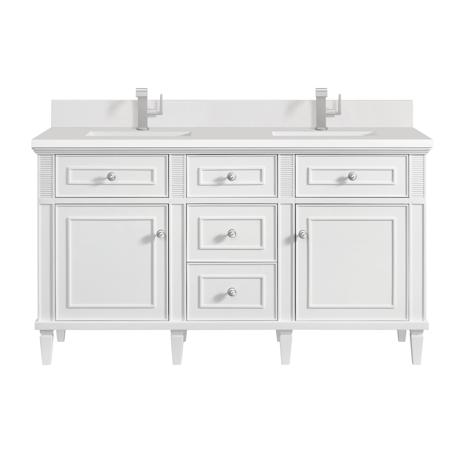Renovate for Less Atlanta Lorelai 60" Double Vanity, Bright White w/ Single Hole 3 CM White Zeus Silestone Top & Backsplash